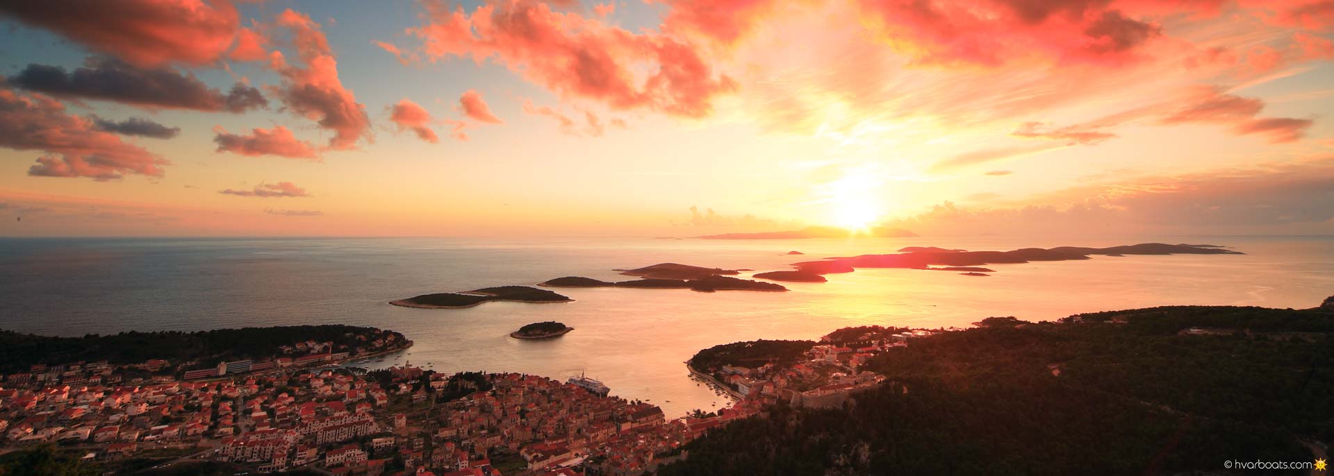 HvarBoats - Sunset over Pakleni islands view from Hvar fortress